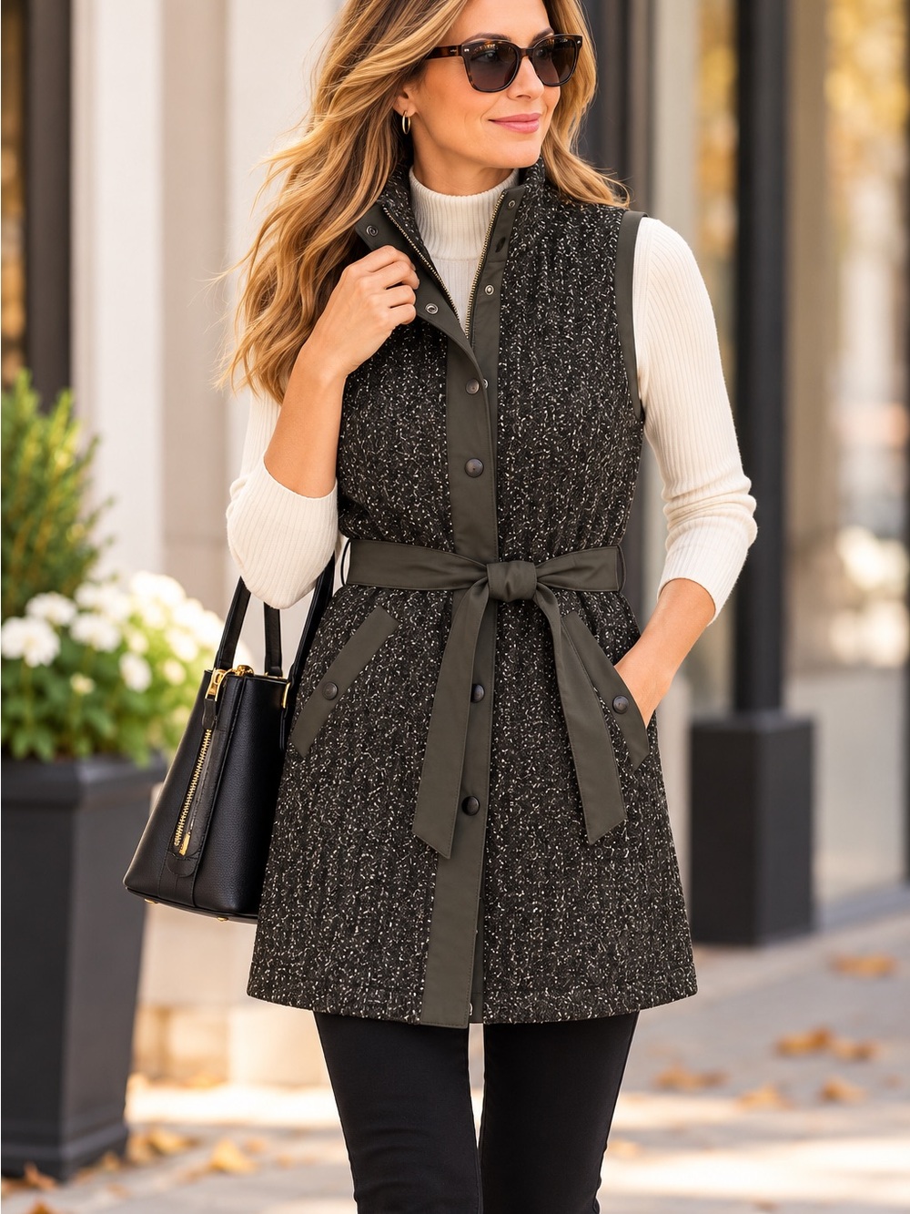 WHBM Bouclé Belted Sweater Vest Coat Wool Blend Women’s M